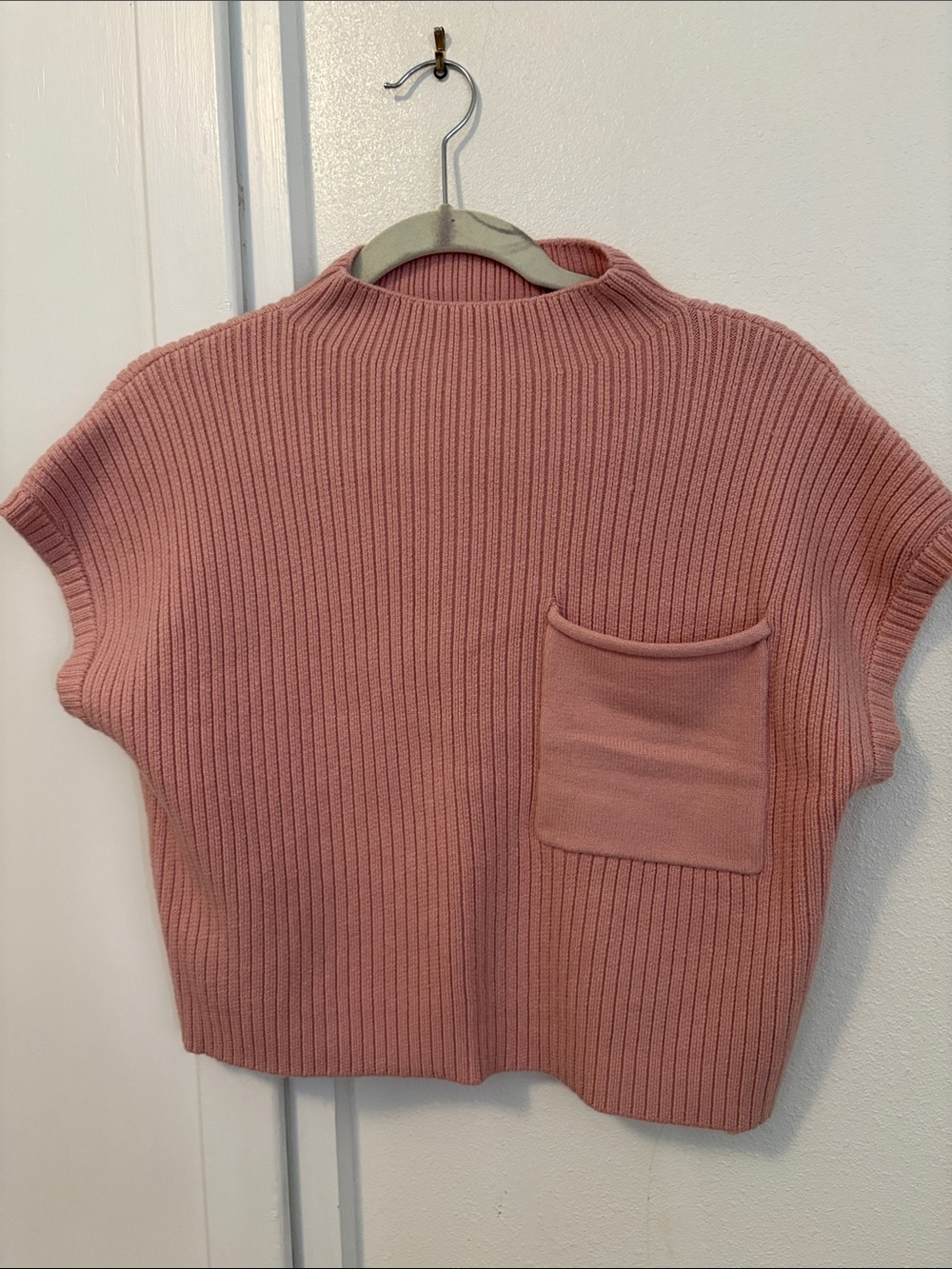 Blu Pepper Ribbed Mock Neck Short Sleeve Sweater - Dusty Rose
